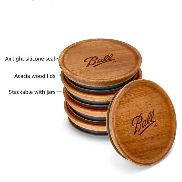 NIB BALL Jar Acacia Wood Storage Lids 5 Pack Regular Mouth High Quality - Picture 4 of 10